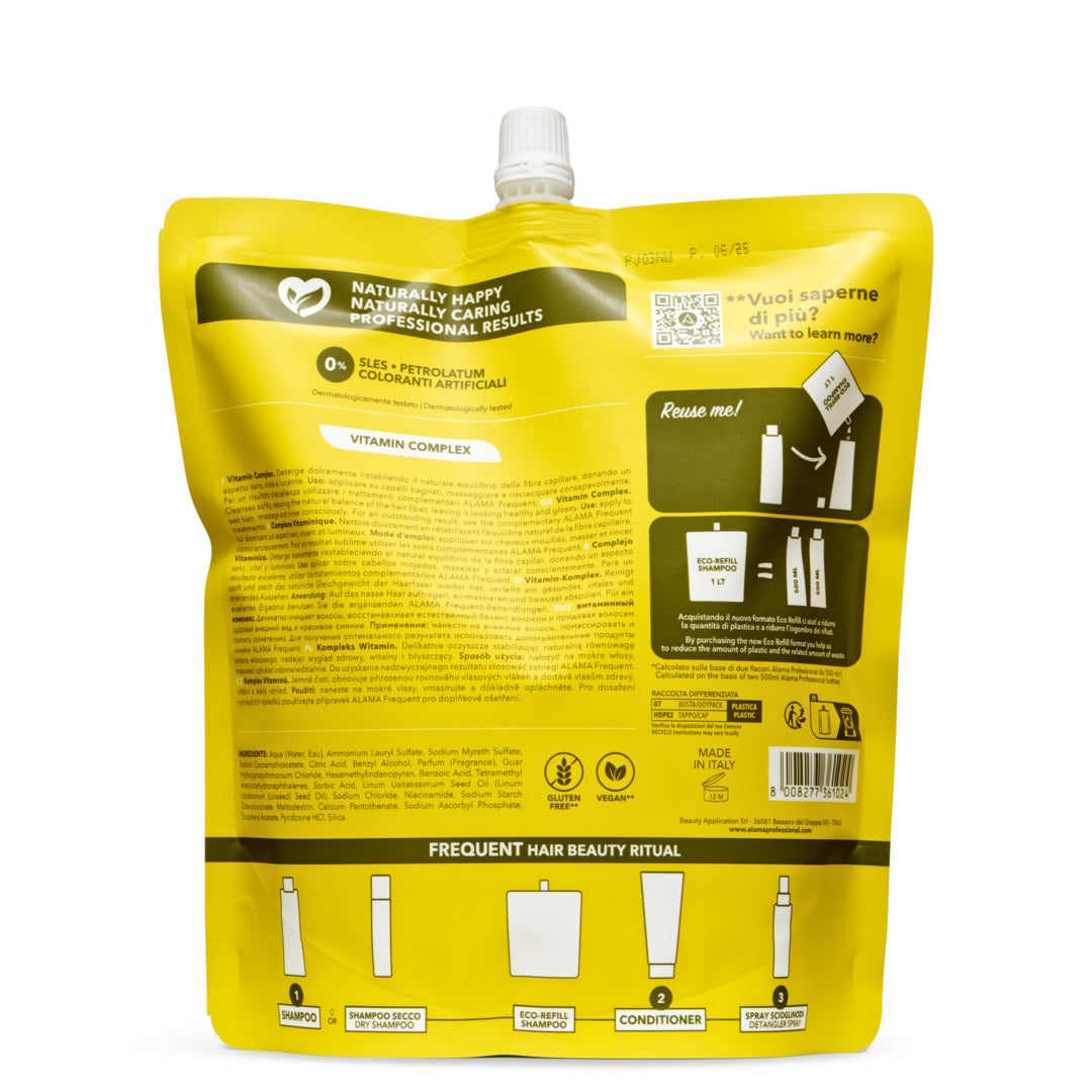 Frequent - Shampoo Secco uso Frequente per Tutti i Tipi di Capelli_#1000ml Ricarica